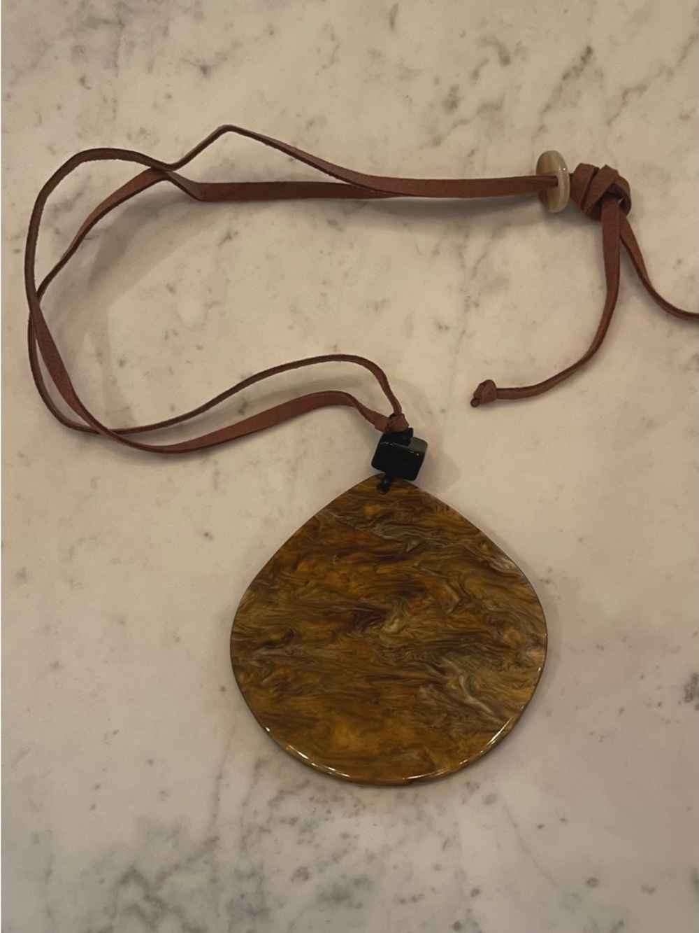 Brown Marbled Teardrop Pendant Necklace - Women Accessories